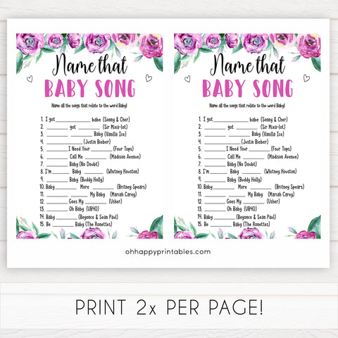 Purple peonies name that baby song baby shower games, printable baby shower games, fun baby shower games, baby shower games, popular baby shower games, floral baby shower games, purple baby shower themes