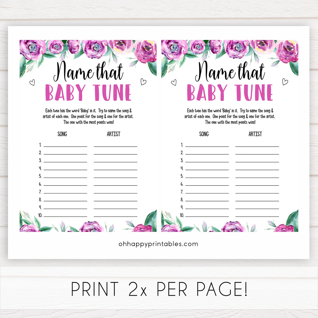 Purple peonies name that baby tune baby shower games, printable baby shower games, fun baby shower games, baby shower games, popular baby shower games, floral baby shower games, purple baby shower themes