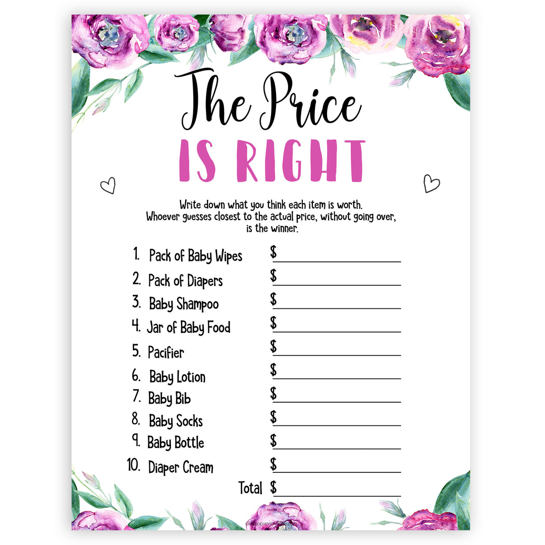 Purple peonies price is right baby shower games, printable baby shower games, fun baby shower games, baby shower games, popular baby shower games, floral baby shower games, purple baby shower themes