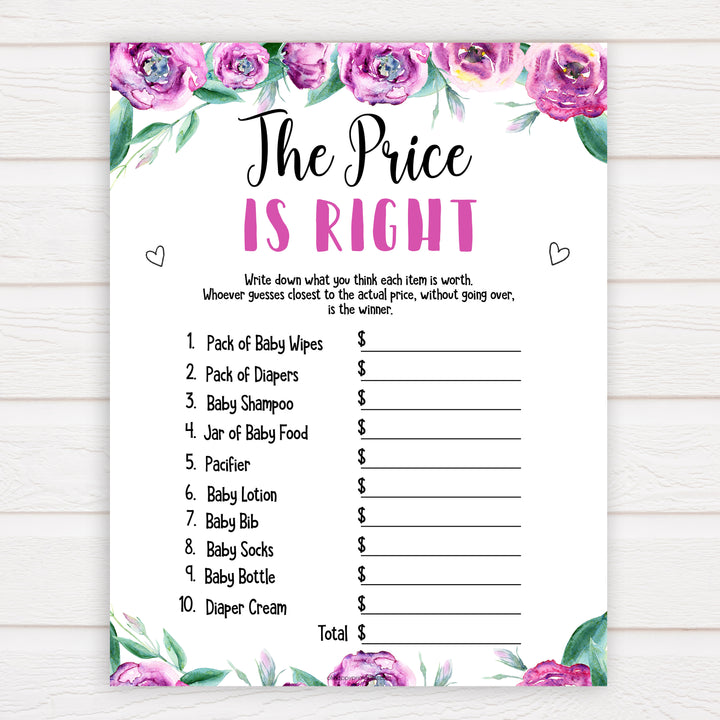 Purple peonies price is right baby shower games, printable baby shower games, fun baby shower games, baby shower games, popular baby shower games, floral baby shower games, purple baby shower themes