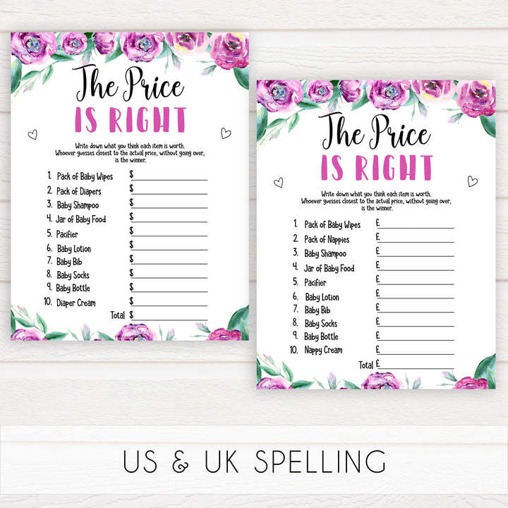 Purple peonies price is right baby shower games, printable baby shower games, fun baby shower games, baby shower games, popular baby shower games, floral baby shower games, purple baby shower themes