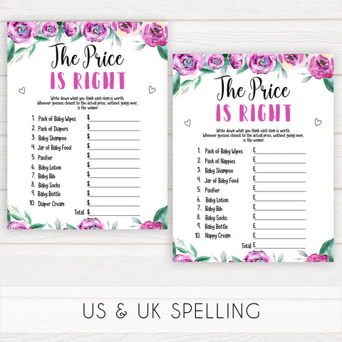 Purple peonies price is right baby shower games, printable baby shower games, fun baby shower games, baby shower games, popular baby shower games, floral baby shower games, purple baby shower themes