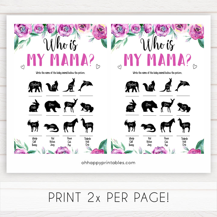 Purple peonies who is my mama baby shower games, printable baby shower games, fun baby shower games, baby shower games, popular baby shower games, floral baby shower games, purple baby shower themes