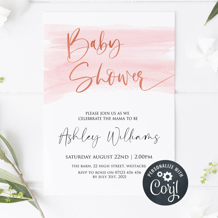 pink swash baby shower invitations, editable pink baby shower invitations, printable baby shower invitations, pink baby invites