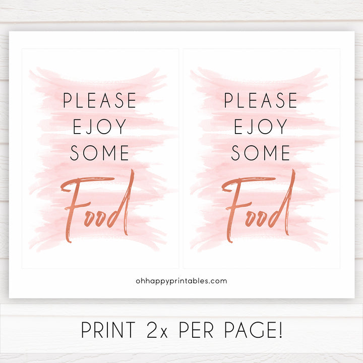 pink swash food sign, pink baby signs, food baby sign, food baby shower, printable baby decor, pink watercolour swash, pink baby shower