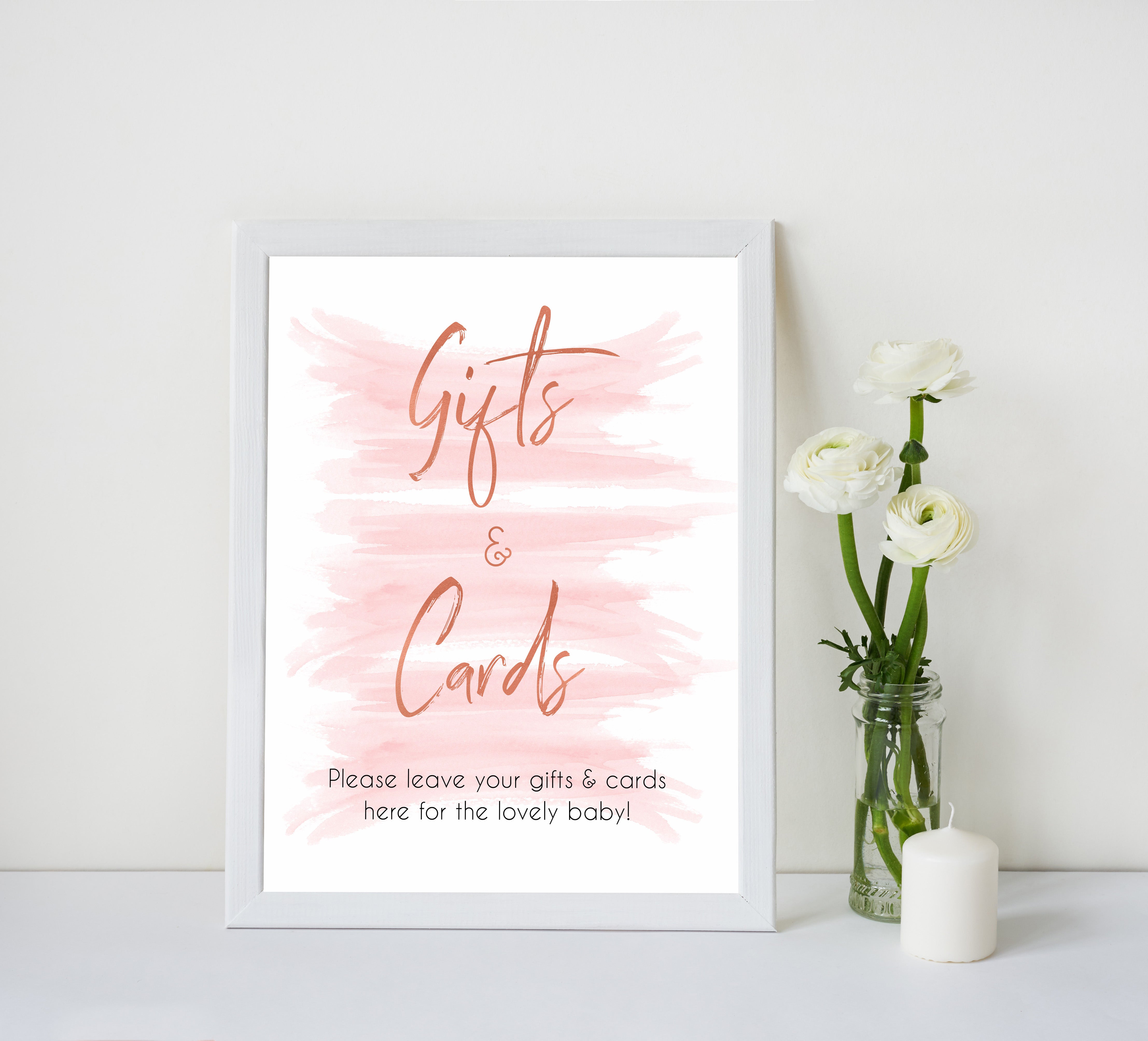 pink watercolor baby shower signs, pink baby signs, printable baby shower signs, baby shower decor, pink baby decor