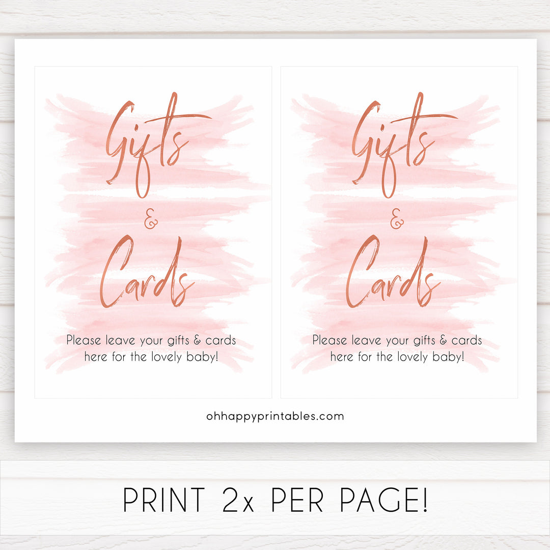 pink gifts and cards baby sign, gift and cards baby sign, printable baby signs, pink baby shower decor, baby decor, baby signs, pink baby signs