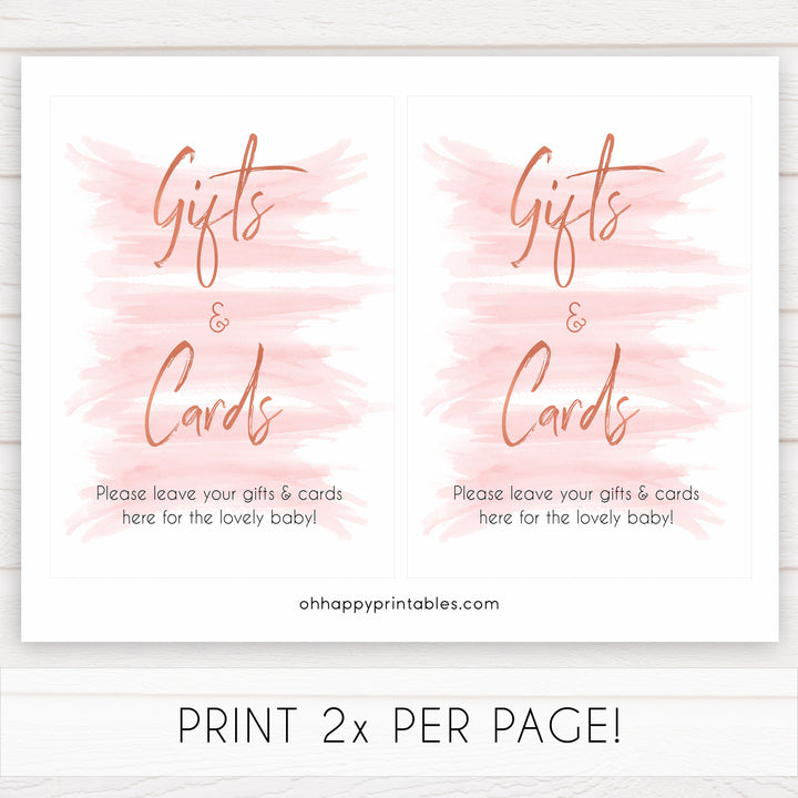 pink gifts and cards baby sign, gift and cards baby sign, printable baby signs, pink baby shower decor, baby decor, baby signs, pink baby signs