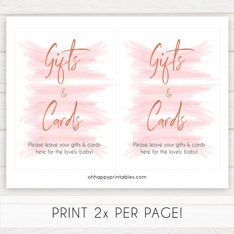 pink gifts and cards baby sign, gift and cards baby sign, printable baby signs, pink baby shower decor, baby decor, baby signs, pink baby signs