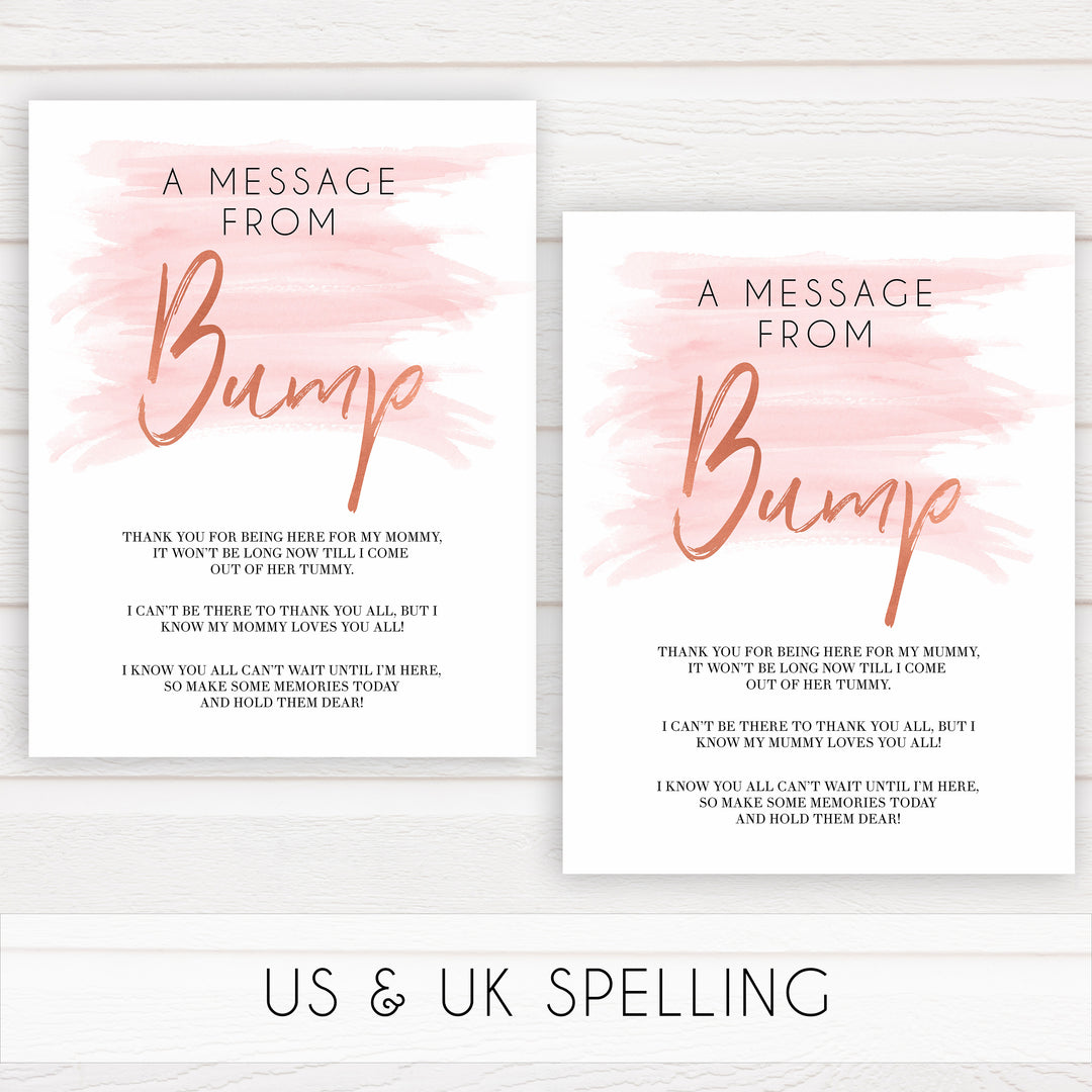 Message from bump pink swash baby shower, printable baby shower games, baby shower games, fun baby shower games, popular baby shower games