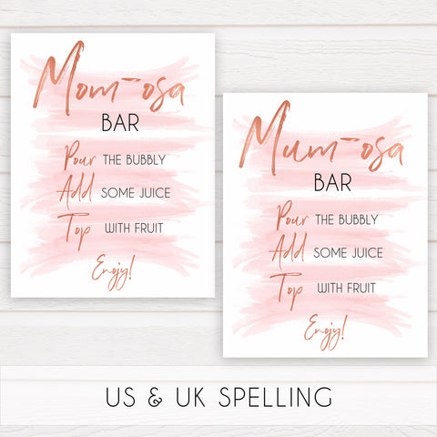 pink momosa baby shower sign, momosa baby sign, printable baby signs, pink baby signs, pink baby decor, mumosa signs