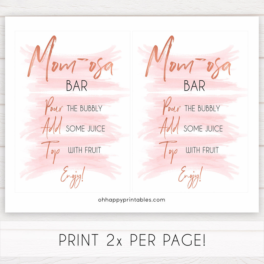 pink momosa baby shower sign, momosa baby sign, printable baby signs, pink baby signs, pink baby decor, mumosa signs
