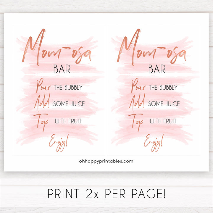 pink momosa baby shower sign, momosa baby sign, printable baby signs, pink baby signs, pink baby decor, mumosa signs