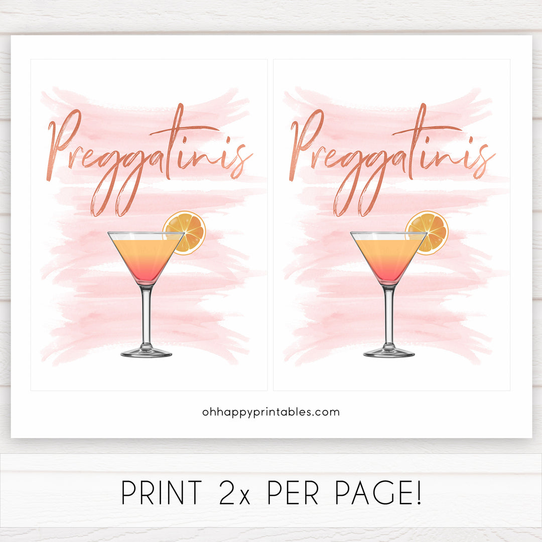 preggatinis baby signs, printable baby signs, pink baby signs, pink baby shower decor, pink baby decor