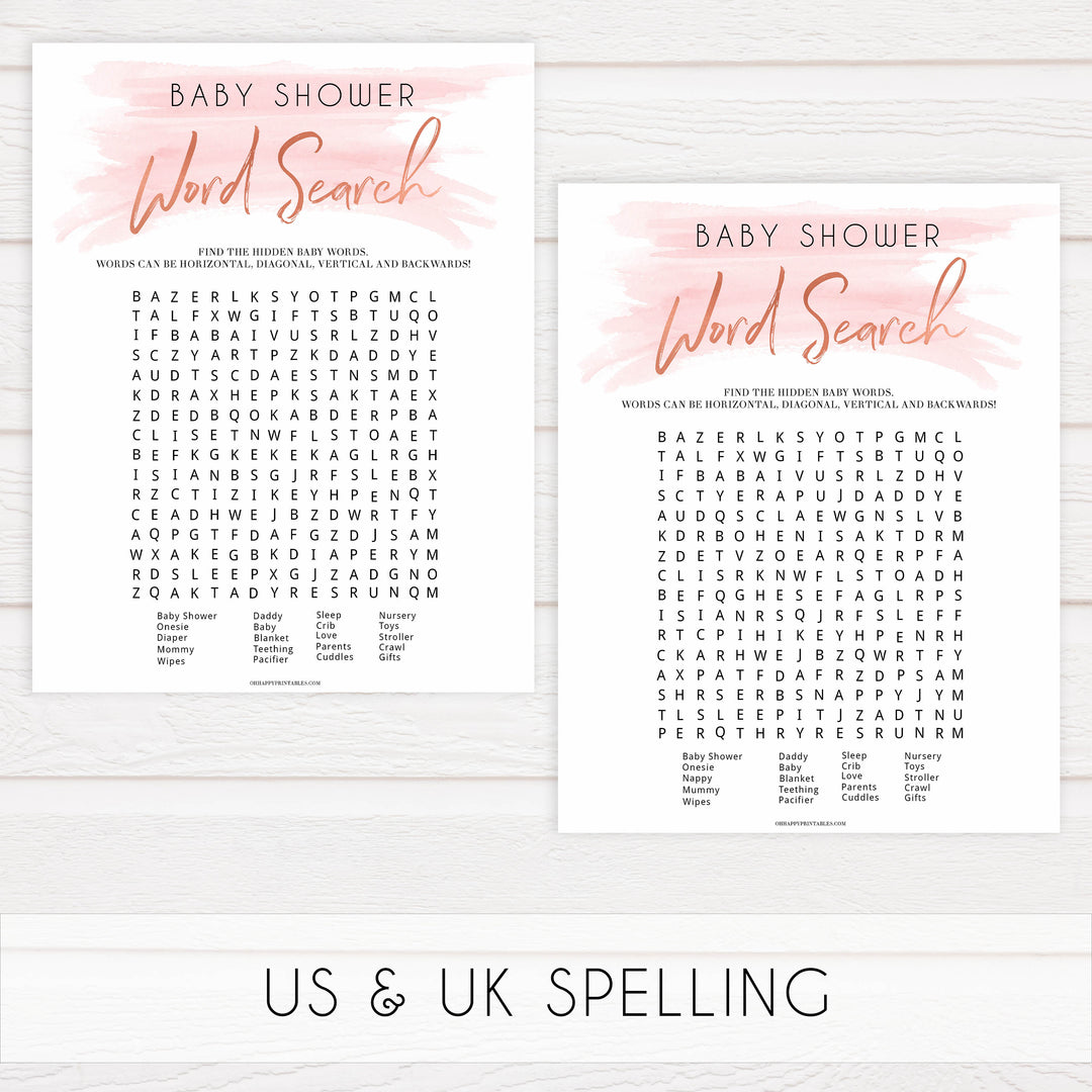Pink swash baby games, baby shower word search, printable baby games, fun baby games, pink baby shower, top baby games, fun baby games, its a girl baby game