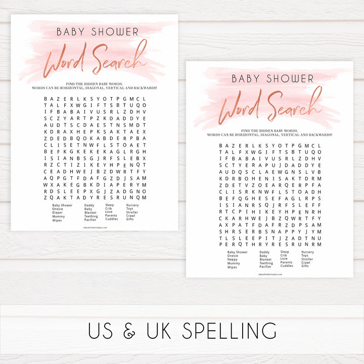 Pink swash baby games, baby shower word search, printable baby games, fun baby games, pink baby shower, top baby games, fun baby games, its a girl baby game