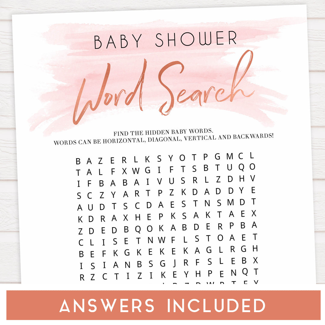 Pink swash baby games, baby shower word search, printable baby games, fun baby games, pink baby shower, top baby games, fun baby games, its a girl baby game