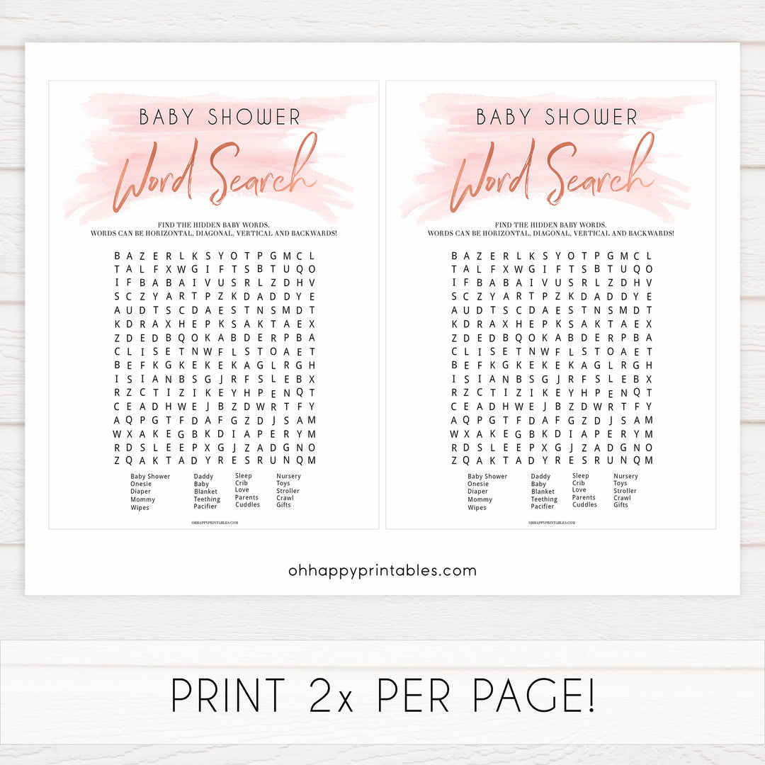 Pink swash baby games, baby shower word search, printable baby games, fun baby games, pink baby shower, top baby games, fun baby games, its a girl baby game