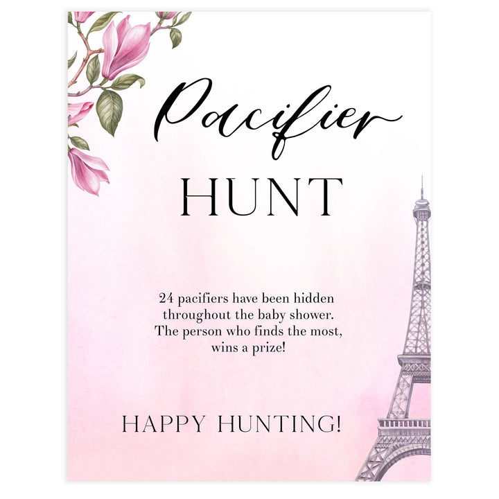 pacifier hunt baby game, Paris baby shower games, printable baby shower games, Parisian baby shower games, fun baby shower games