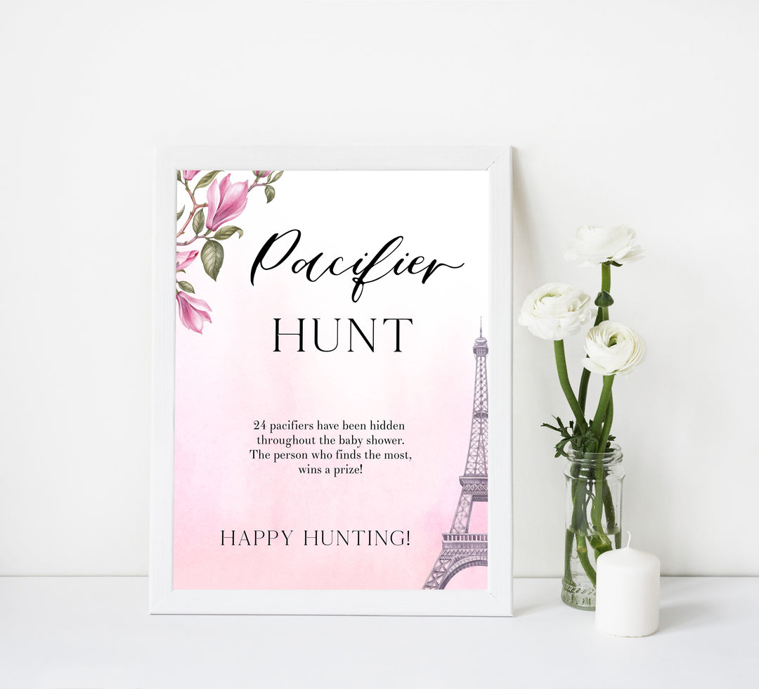 pacifier hunt baby game, Paris baby shower games, printable baby shower games, Parisian baby shower games, fun baby shower games