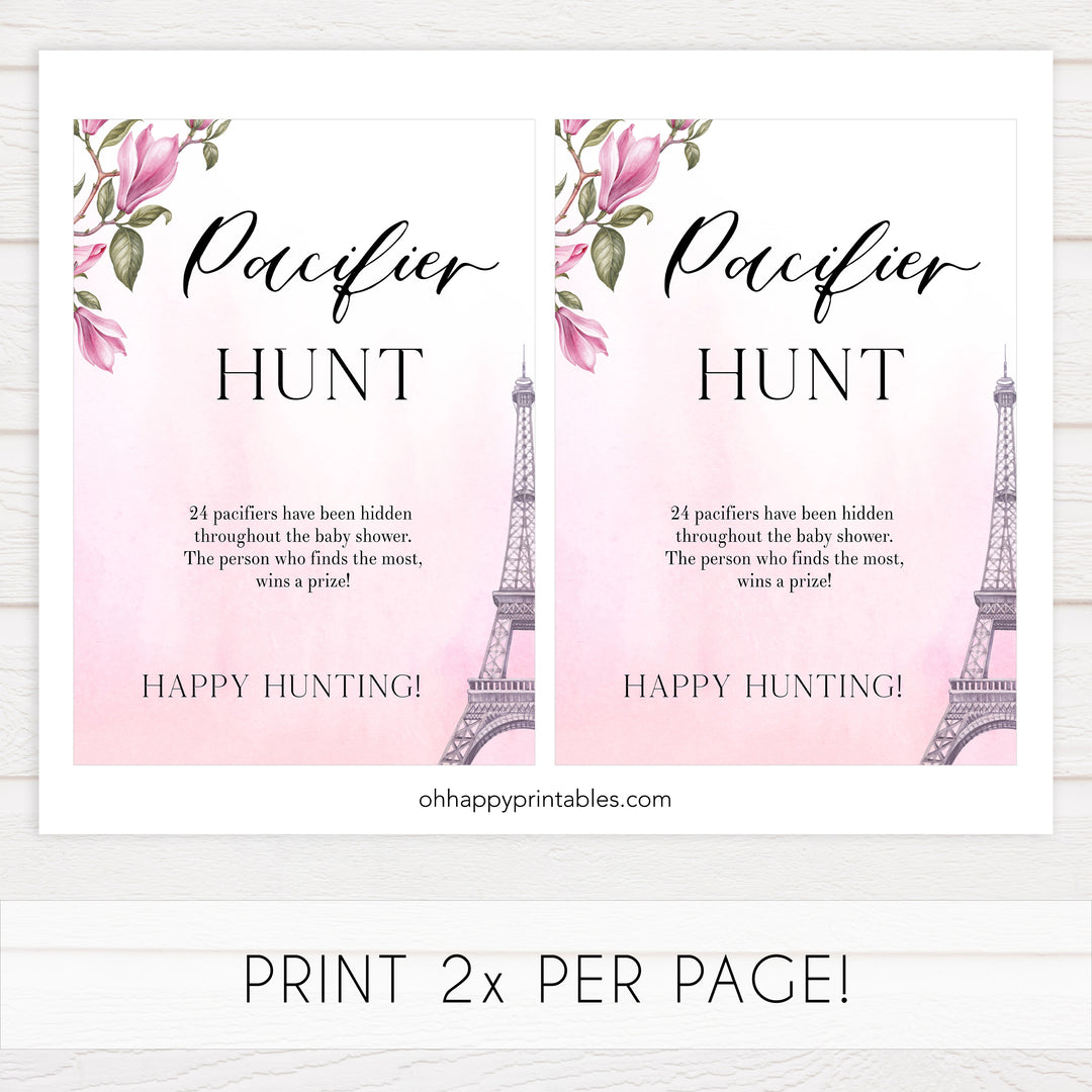 pacifier hunt baby game, Paris baby shower games, printable baby shower games, Parisian baby shower games, fun baby shower games