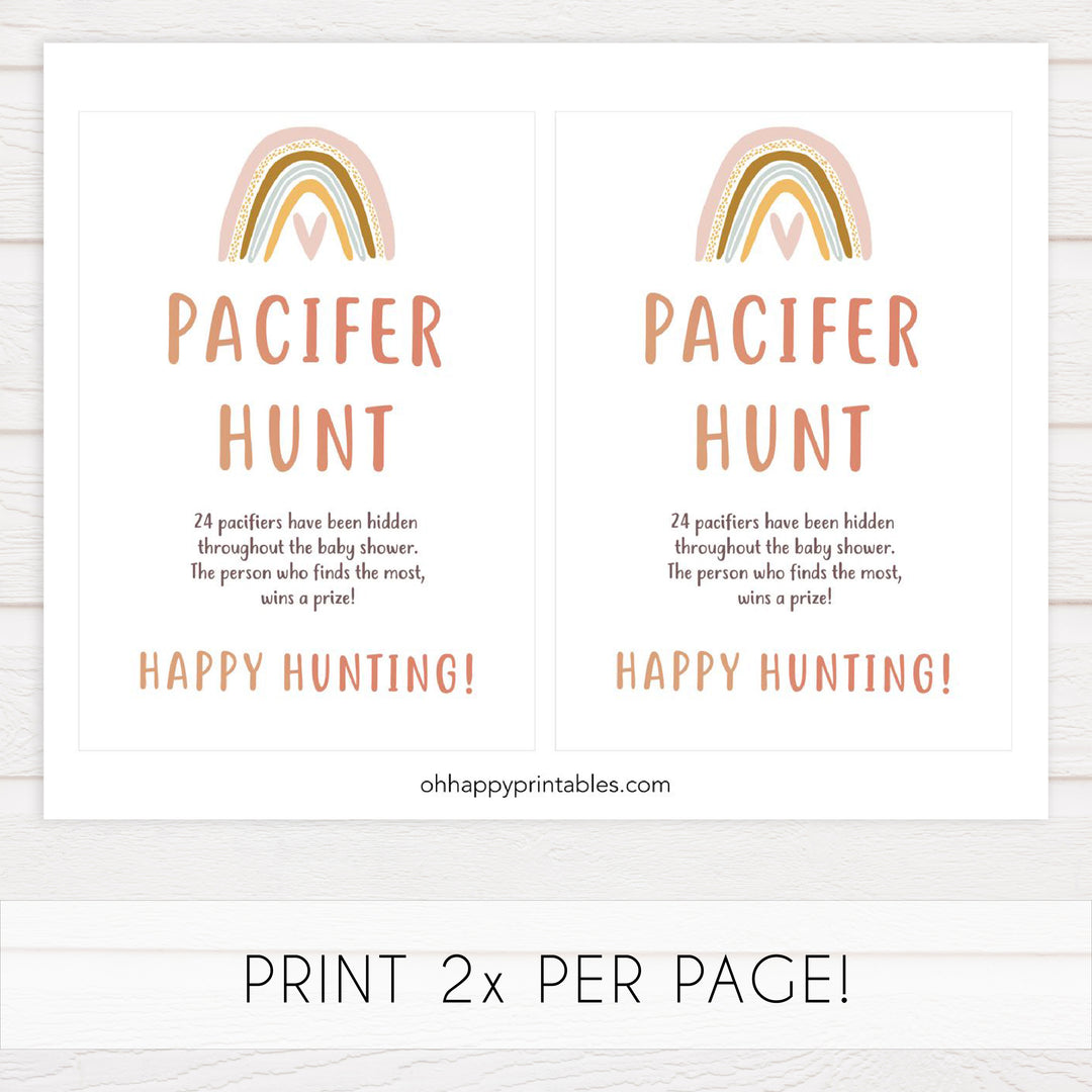 pacifier hunt baby game, Printable baby shower games, boho rainbow baby games, baby shower games, fun baby shower ideas, top baby shower ideas, boho rainbow baby shower, baby shower games, fun boho rainbow baby shower ideas