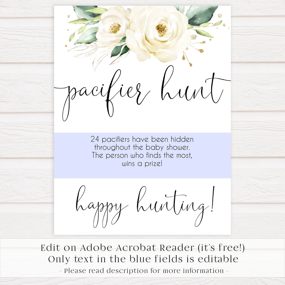 pacifier hunt baby game, editable baby game, Printable baby shower games, shite floral baby games, baby shower games, fun baby shower ideas, top baby shower ideas, floral baby shower, baby shower games, fun floral baby shower ideas