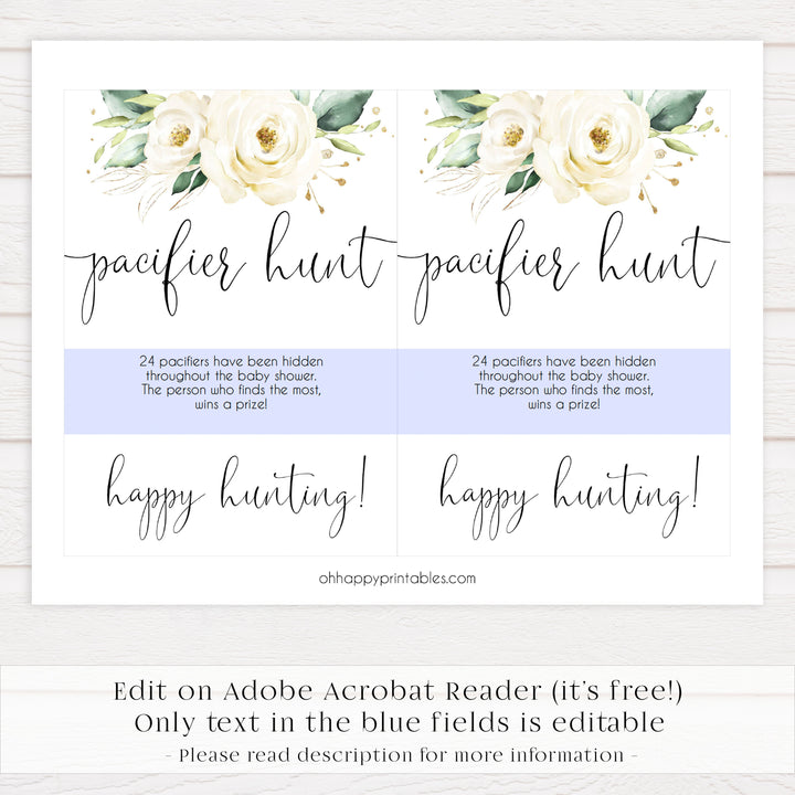 pacifier hunt baby game, editable baby game, Printable baby shower games, shite floral baby games, baby shower games, fun baby shower ideas, top baby shower ideas, floral baby shower, baby shower games, fun floral baby shower ideas