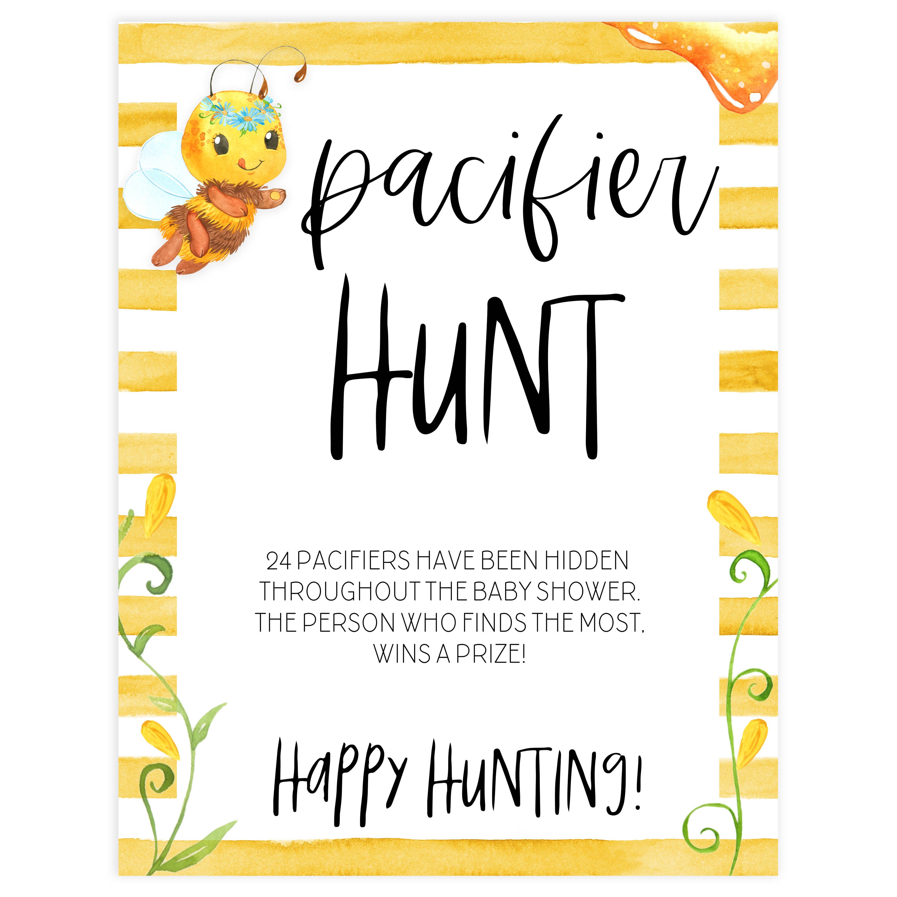 Pacifier hunt game, Printable baby shower games, mommy bee fun baby games, baby shower games, fun baby shower ideas, top baby shower ideas, mommy to bee baby shower, friends baby shower ideas