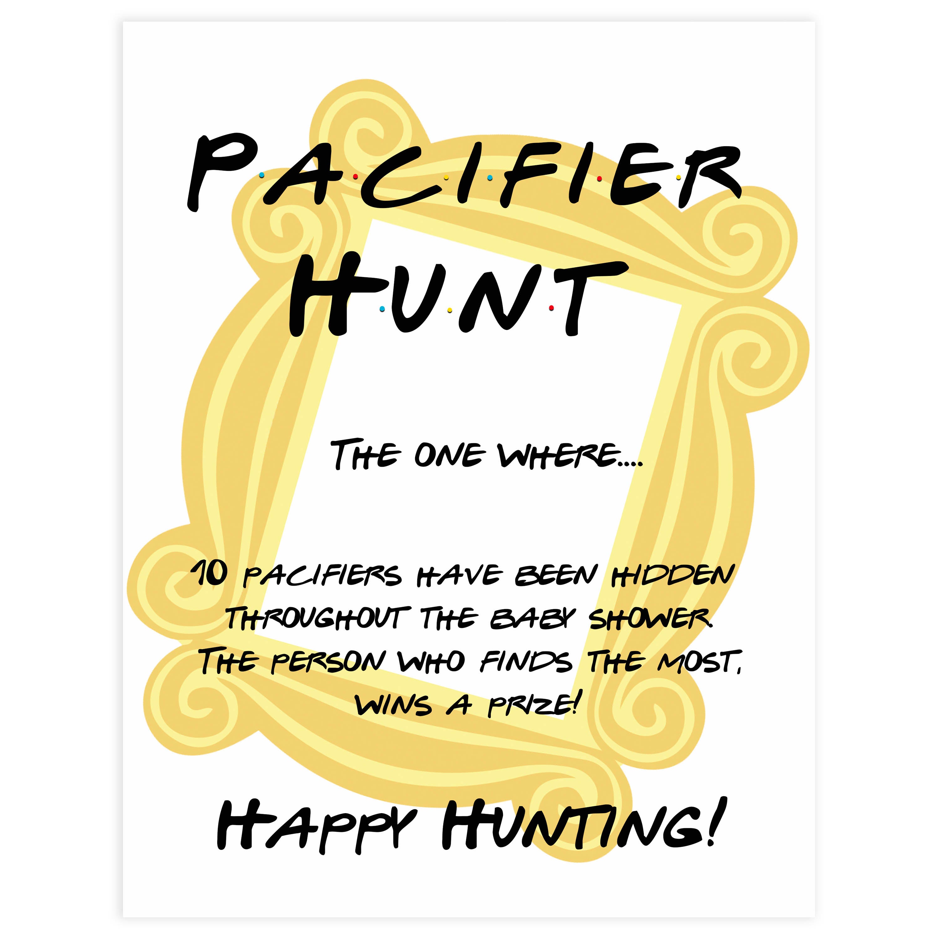 pacifier hunt baby game, Printable baby shower games, friends fun baby games, baby shower games, fun baby shower ideas, top baby shower ideas, friends baby shower, friends baby shower ideas