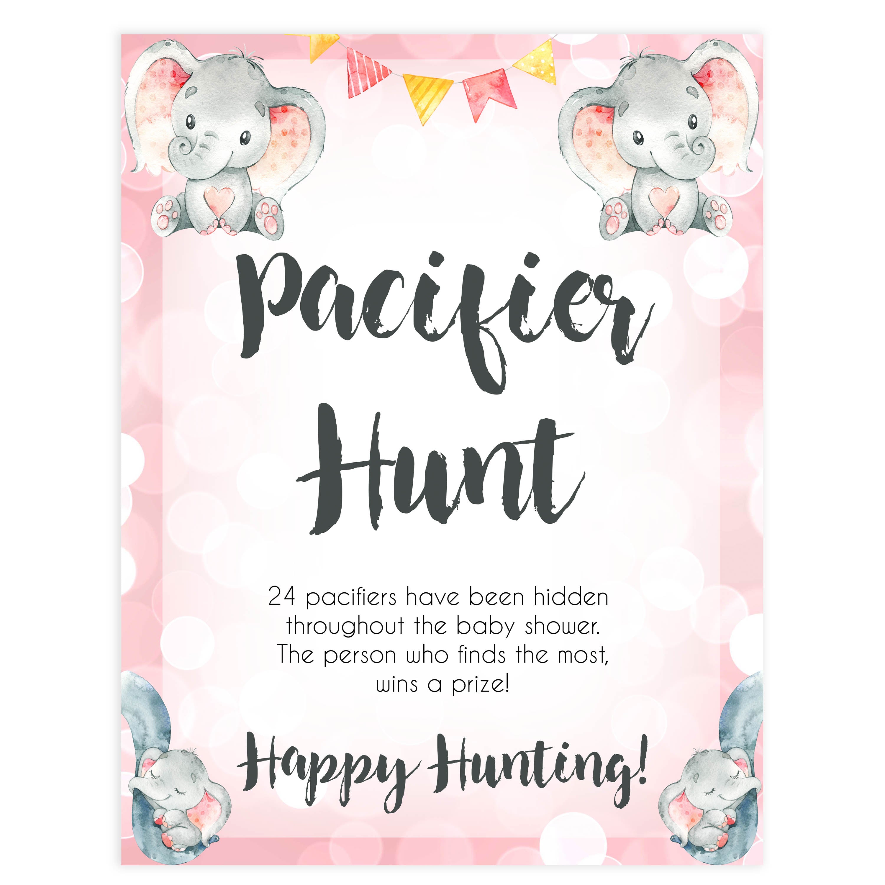 pacifier hunt baby game, Printable baby shower games, fun abby games, baby shower games, fun baby shower ideas, top baby shower ideas, pink elephant baby shower, pink baby shower ideas