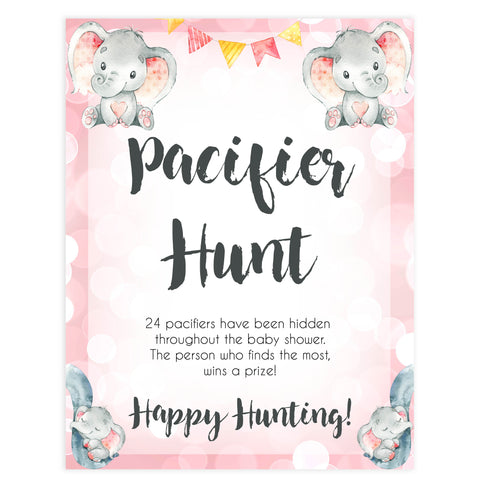 pacifier hunt baby game, Printable baby shower games, fun abby games, baby shower games, fun baby shower ideas, top baby shower ideas, pink elephant baby shower, pink baby shower ideas