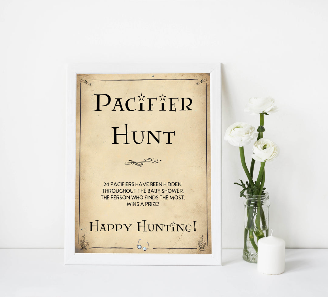 Pacifier Hunt Game, Wizard baby shower games, printable baby shower games, Harry Potter baby games, Harry Potter baby shower, fun baby shower games,  fun baby ideas