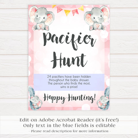 pacifier hunt baby game, Printable baby shower games, fun abby games, baby shower games, fun baby shower ideas, top baby shower ideas, pink elephant baby shower, pink baby shower ideas