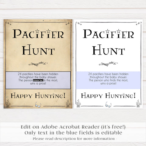 Pacifier Hunt Game, Wizard baby shower games, printable baby shower games, Harry Potter baby games, Harry Potter baby shower, fun baby shower games,  fun baby ideas