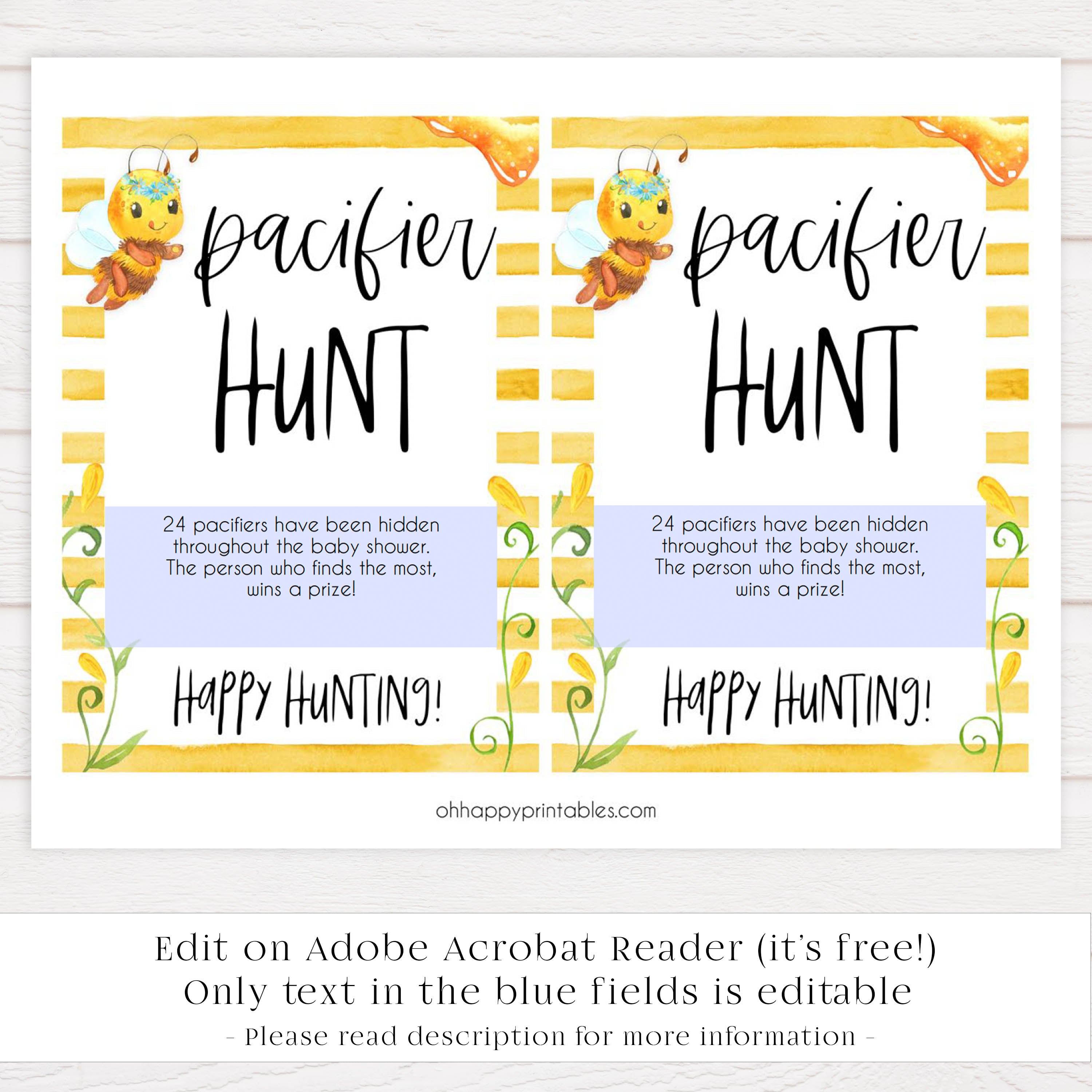 Pacifier hunt game, Printable baby shower games, mommy bee fun baby games, baby shower games, fun baby shower ideas, top baby shower ideas, mommy to bee baby shower, friends baby shower ideas