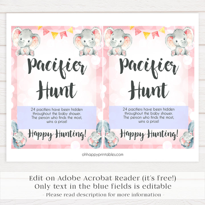 pacifier hunt baby game, Printable baby shower games, fun abby games, baby shower games, fun baby shower ideas, top baby shower ideas, pink elephant baby shower, pink baby shower ideas