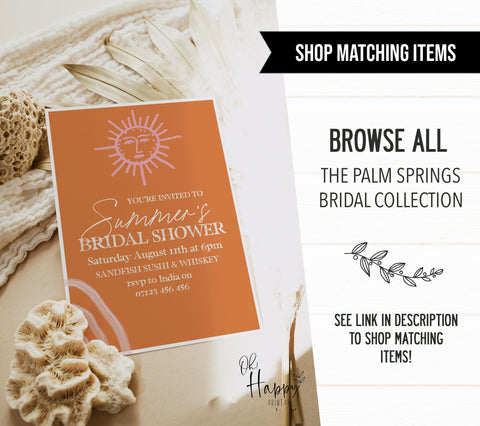 Fully editable and printable bridal shower invitation with a Palm Springs design. Perfect for a Palm Springs bridal shower themed party