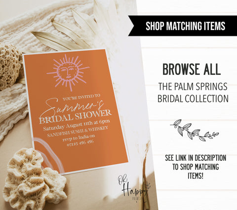 Fully editable and printable bridal shower bachelorette scattergories game with a Palm Springs design. Perfect for a Palm Springs bridal shower themed party