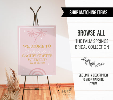Fully editable and printable bridal shower invitation suite with a Palm Springs design. Perfect for a Palm Springs bridal shower themed party