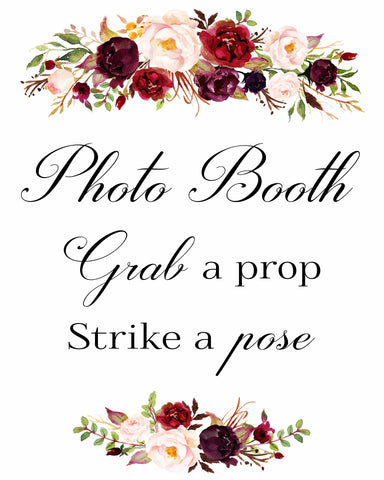 Photo Booth Grab a Prop marsala burgundy wedding sign