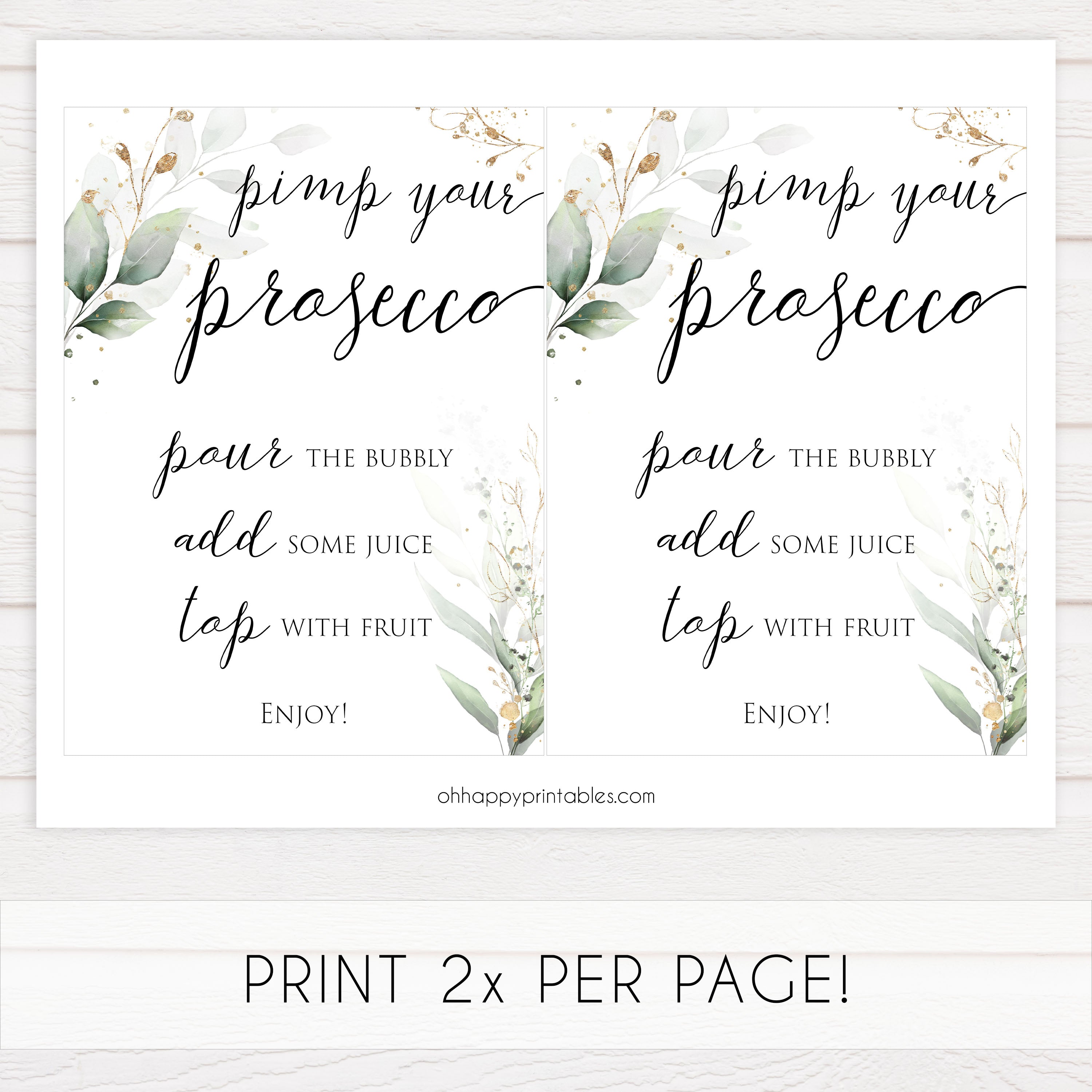 pimp your prosecco signPrintable bridal shower signs, greenery bridal shower decor, gold leaf bridal shower decor ideas, fun bridal shower decor, bridal shower game ideas, greenery bridal shower ideas