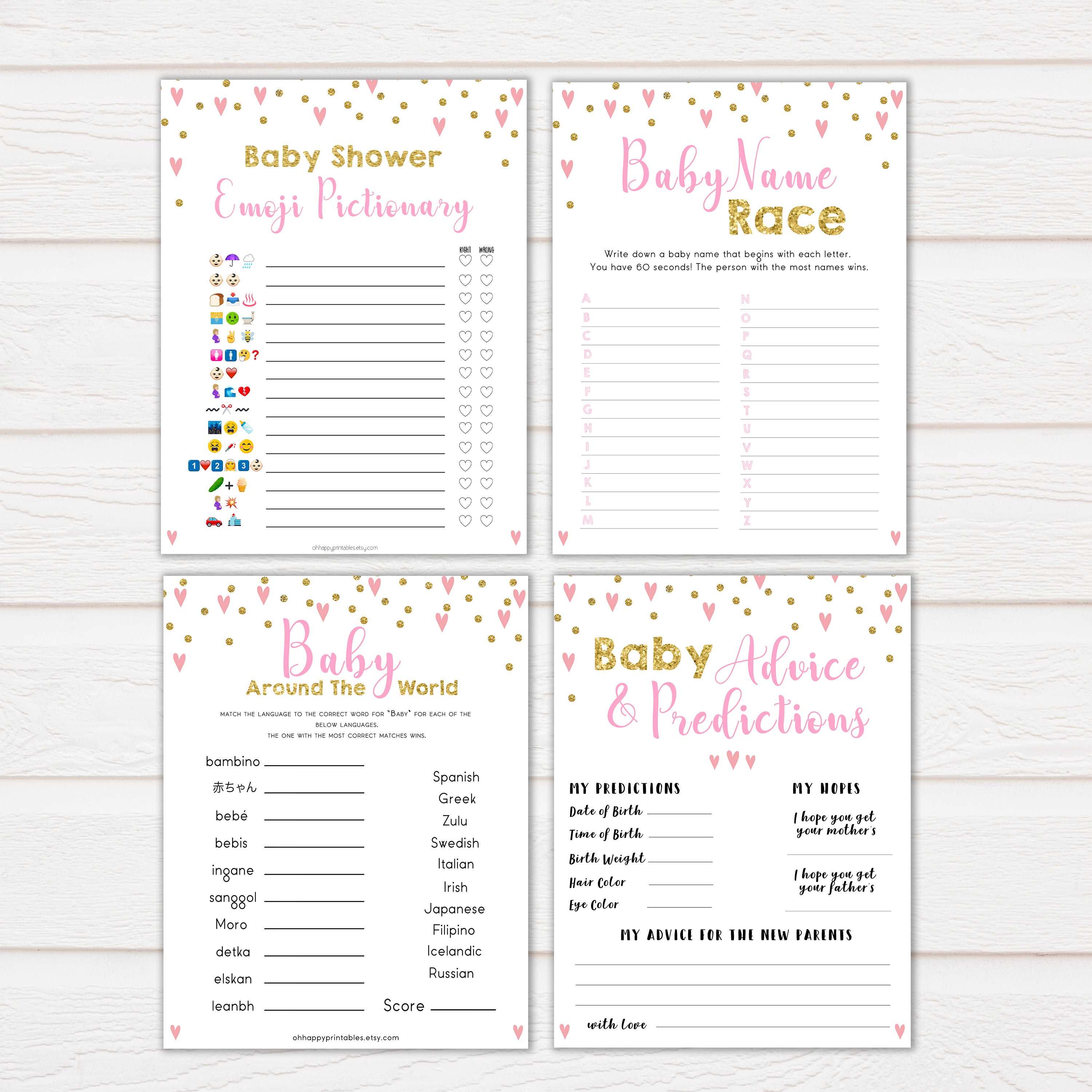 pink hearts baby shower, 10 baby shower games bundle baby game, printable baby games, pink baby games, girl baby games, top 10 baby games, fun baby games