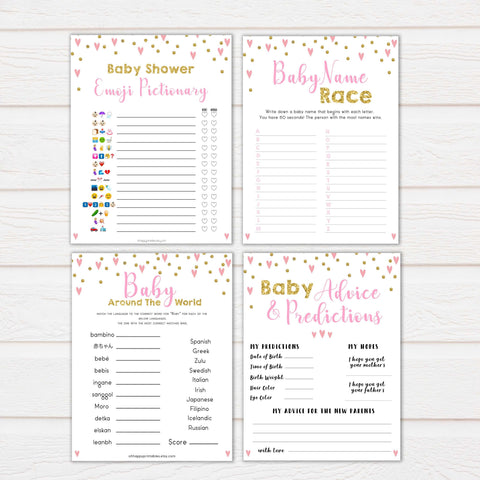 pink hearts baby shower, 10 baby shower games bundle baby game, printable baby games, pink baby games, girl baby games, top 10 baby games, fun baby games