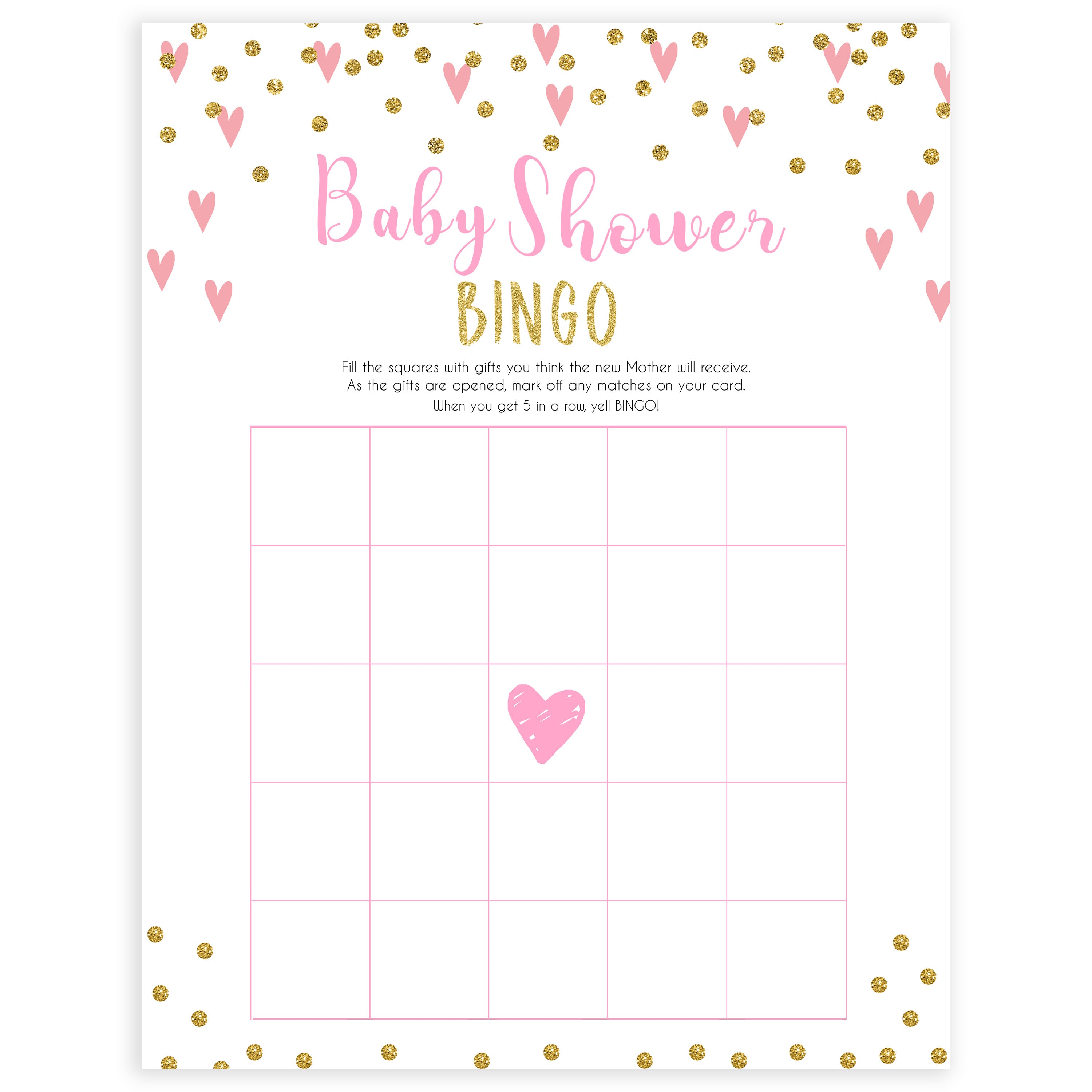 pink hearts baby shower, baby shower bingo baby game, printable baby games, pink baby games, girl baby games, top 10 baby games, fun baby games