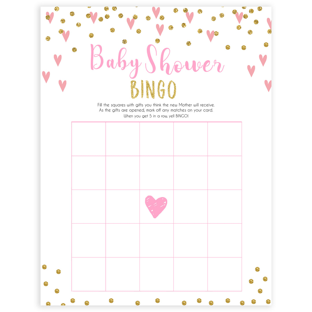pink hearts baby shower, baby shower bingo baby game, printable baby games, pink baby games, girl baby games, top 10 baby games, fun baby games