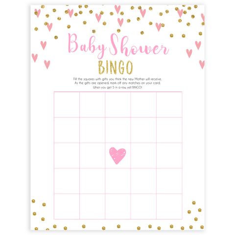 pink hearts baby shower, baby shower bingo baby game, printable baby games, pink baby games, girl baby games, top 10 baby games, fun baby games