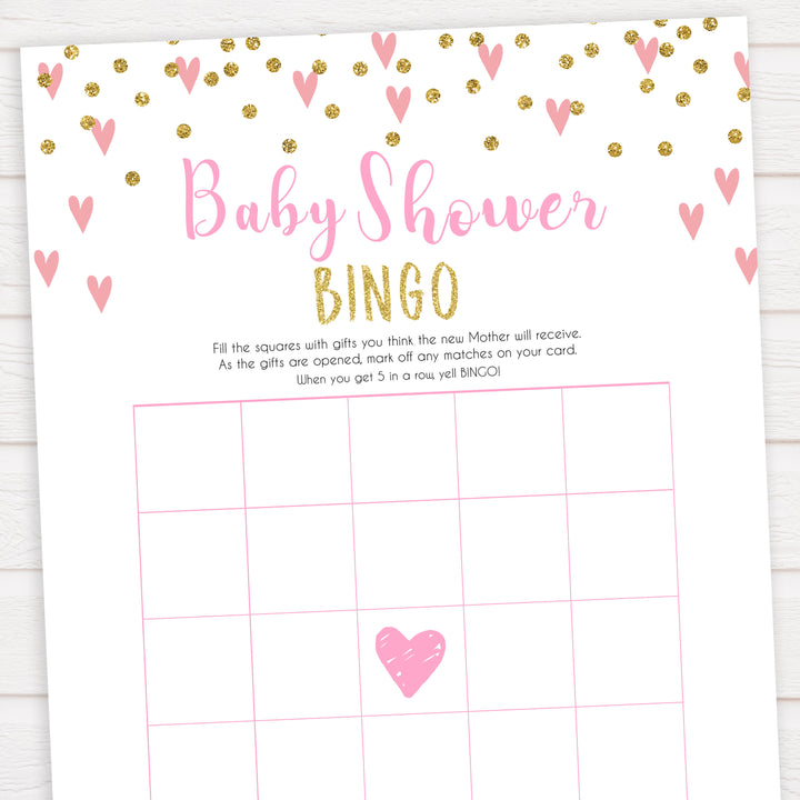 pink hearts baby shower, baby shower bingo baby game, printable baby games, pink baby games, girl baby games, top 10 baby games, fun baby games