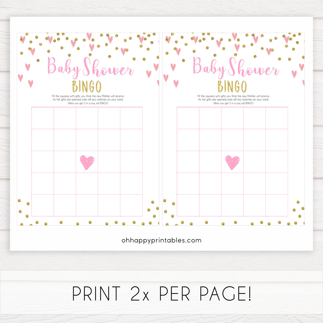 pink hearts baby shower, baby shower bingo baby game, printable baby games, pink baby games, girl baby games, top 10 baby games, fun baby games