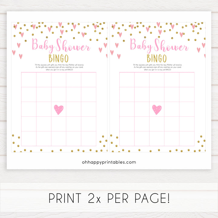 pink hearts baby shower, baby shower bingo baby game, printable baby games, pink baby games, girl baby games, top 10 baby games, fun baby games